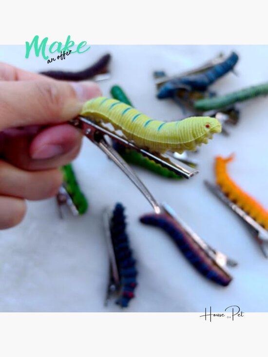 12 Pcs Hand Painted Halloween Caterpillar Hair Clips Spooky Bug Duckbill Clips main image 4